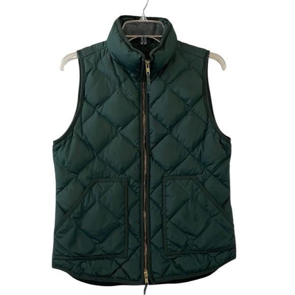 J.Crew quilted down vest Women Sz Sm Dark Green‎ full front zipper - Picture 1 of 7